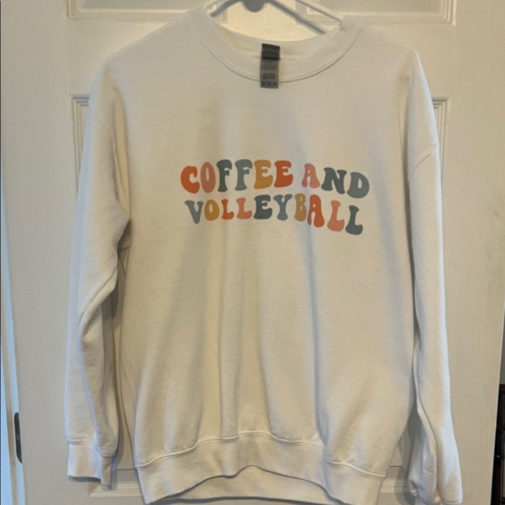 White COFFEE AND VOLLEYBALL Women's Crew Neck Sweatshirt - Medium